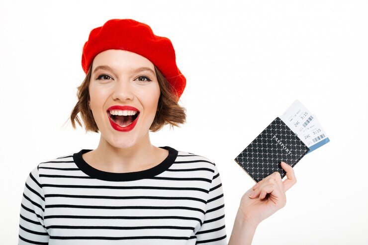 Cheerful Tourist Lady Holding Passport With Tickets 171337 1386